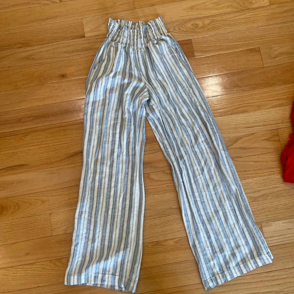 Love Tree Blue and White Linen Striped Pants